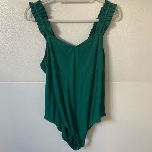 Plus Size Emerald Teal Alpine Green Bodysuit w/Ruffle Straps BP. Sz L
